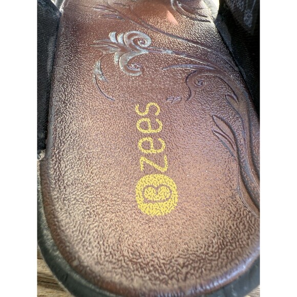 BZees Sandals Womens 9 Dream Wedge Heels Strappy Black Fabric Hook And Loop - Picture 8 of 9